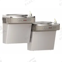 ELKAY Bi-Level Drinking Fountain: On-Wall, 25 5/16 in Ht, Sensor, 8 gph @ 50°F, Gray (MPN EZOOSTL8LC). Key specifications — Housing Color: Gray; Brand: ELKAY; Housing Material: Vinyl Clad Steel; Housing Finish: Vinyl Clad; Chilling Capacity: 8 gph @ 50°F.