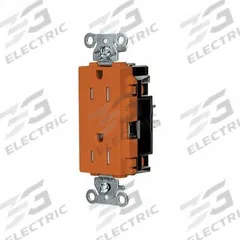 HUBBELL Receptacle: Decorator Duplex, 5-15, Orange, 125V AC, 15 A, 2 Pole / 3 Wire (MPN DR15STOTR)