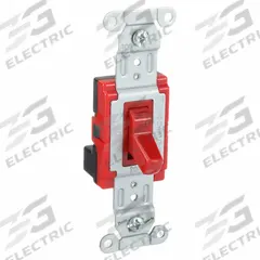 HUBBELL Wall Switch: Toggle Switch, Single Pole, Maintained, Red, 120/277V AC, 20 A (MPN SNAP1221R). Key specifications — Illuminated: No; Voltage Rating: 120/277V AC.