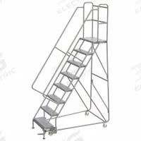 BALLYMORE Rolling Ladder: 6.7 ft Platform Ht, Assembled, Aluminum, Manual Lock, Perforated (MPN WLAR108246). Key specifications — Includes Handrails: Handrails Included; Material: Aluminum; Brand: BALLYMORE; Color: Gray.