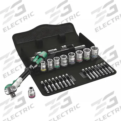 WERA Socket Wrench Set: 3/8 in Drive, 29 Piece, 6-Point, Metric - Metric Socket Sets with Drive Tools