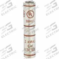 3M Open Barrel Splices: 2 AWG Wire Size, Brown Code, 1.88 in, Copper Barrel, 2 AWG Max Wire Size (MPN 10003). Key specifications — Die Code: 13461; Brand: 3M; Color Code: Brown.