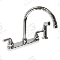 DOMINION FAUCETS Gooseneck Kitchen Faucet: Gold, Cast Brass, Widespread, Deck, 3 Mounting Holes (MPN 77-6105). Key specifications — Series: Gold; Brand: DOMINION FAUCETS.