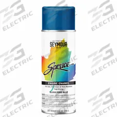SEYMOUR PAINT Spruce Eng Paint,Ford Blue,12oz.: Exterior, Heat-Resistant Engine Enamel, Solvent (MPN 98-46). Key specifications — Color: Ford Blue; Coverage Area: 15 sq ft; Compatible Surface Material: Metal; Finish Texture: Smooth; Sheen: High-Gloss; Brand: SEYMOUR PAINT.