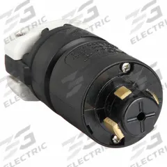 HUBBELL Locking Plug: Non-NEMA, Black/White, 250V DC/600V AC, 20 A_30 A, 3 Pole, 4 Blade (MPN HBL21415B). Key specifications — Brand: HUBBELL.