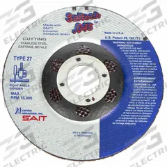 SAIT Depressed Center Cut-Off Wheel: Type 27, 6" x 0.045" x 7/8", Ceramic, 36 Grit, Saitech (MPN 22082). Key specifications — Series: Saitech; Brand: UNITED ABRASIVES-SAIT.