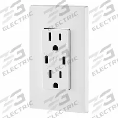 USB Receptacle: Decorator Duplex, 5-15R, USB Type C, White, 125V AC, 15 A (MPN T5635-W). Key specifications — Brand: LEVITON.