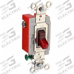 HUBBELL Wall Switch: Toggle Switch, Single Pole, Maintained, Red, 120/277V AC, 20 A (MPN HBL1221PL). Key specifications — Illuminated: No; Voltage Rating: 120/277V AC.