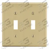 HUBBELL Wall Plate: Toggle, 2 Gang, Ivory, Std Size (MPN P2I). Key specifications — Brand: HUBBELL; Material: Polycarbonate.