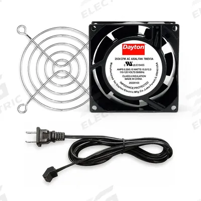 Dayton Axial Fan: 21 cfm Airflow @ 0.000 in SP, 3 5/8 in Ht, 1 in Dp, Terminals - Standard Square Axial Fan Kits