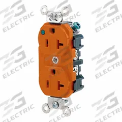 LEVITON Plugs and Receptacles: Hospital Grade, Duplex, 5-20R, Orange, 125V AC, 20 A, 2 Pole / 3 Wire (MPN 8300-PLO)