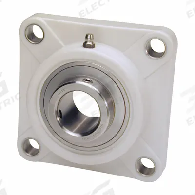 IPTCI BEARINGS 4 Bolt Flange Bearing: Radial Ball, 1 3/8 in Bore, PBT Plastic - Food-Grade Flange-Mount Ball Bearings