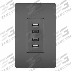 USB Receptacle: 4 USB Ports, USB Type A, Black, 125V AC, 15 A (MPN TM8USB4BKCC6). Key specifications — Brand: LEGRAND.