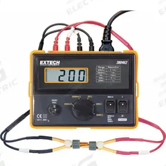 EXTECH Milli Ohmmeter: 200 microohm to 2 kiloohm, Digital, Insulation Resist/Low Resist (MPN 380462-NIST). Key specifications — Brand: EXTECH; IP Rating: Not Rated; Tester Type: Milli Ohmmeter.