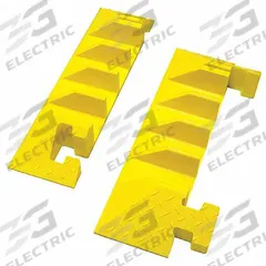 BUMBLE BEE Cable Protector End Cap: 4 Channels, Hinged, 3 in Max Cable Dia, 8 3/8 in Wd, 4 in Ht (MPN BB4EB-300GM-Y). Key specifications — Brand: BUMBLE BEE; Color: Yellow; Component: End Caps; Material: Polyurethane.