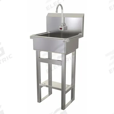 SANI-LAV Hands-Free Sink: 43 1/2 in Overall Ht, 17 in Bowl Lg, 7 in Bowl Dp, 2 gpm Flow Rate - One-Station Freestanding Hand Sinks with Faucets