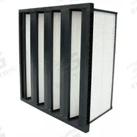 GRAINGER V-Bank Air Filter: 24 in x 24 in x 12 in, Synthetic, Single Header, 4 Vs, MERV 15 (MPN 2GHK3). Key specifications — attr1286015: GRAINGER; attr1286018: Plastic; attr1286019: Synthetic; attr1286016: Droplet Nuclei.