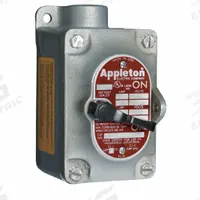 APPLETON ELECTRIC Tumbler Switch: 1 Gang, 1-Pole, 20 A, 277 V AC, Dead-End Hub, 1 in Hub Size (MPN EDS110-F1). Key specifications — Brand: APPLETON ELECTRIC.