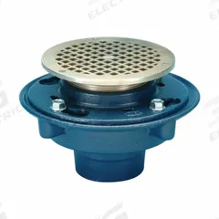 ZURN Floor Drain: 8 3/8 in Overall Dia, 5 in Grate Size, 4 in Nominal Pipe Size, Push On, Cast Iron (MPN ZN415-4NL-5B-P). Key specifications — Color: Gray; Connection Type: Push On; Brand: ZURN; Includes: Trap primer connection.