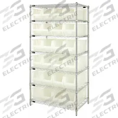 QUANTUM STORAGE SYSTEMS Bin Shelving: 36 in x 24 in x 74 in, 1 Sided, 24 Bins, Open, Clear, QUS951CL (MPN WR7-951CL). Key specifications — Includes Bins: Yes; Bin Material: Polypropylene; Frame Color: Silver; Bin HxWxD: (24) 9 in x 8-1/4 in x 23-7/8 in; Frame Material: Steel; Bin Color: Clear; Bin Style: Hang and Stack; Brand: QUANTUM STORAGE SYSTEMS.