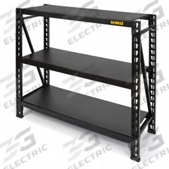 DEWALT Bulk Storage Rack: Standalone, Light-Duty, 49 5/8 in x 18 in x 48 in, Wood, 3 Shelves (MPN DXST4500BLK). Key specifications — Decking Material: Wood; Brand: DEWALT; Decking Material & Form: Wood.