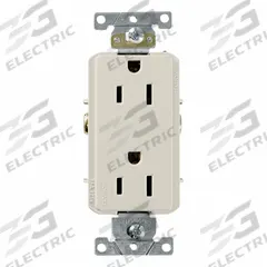 LEVITON Decora Plus Duplex Receptacle Outlet: Duplex, 5-15, Light Almond, 125V AC, 15 A (MPN 16252-T)