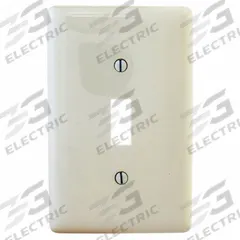 HUBBELL Wall Plate: Toggle, 1 Gang, Almond, Midsize Size (MPN NPJJ1LA). Key specifications — Brand: HUBBELL; Material: Nylon.