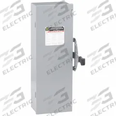 SQUARE D Safety Switch: Non-Fusible, 100 A, Three Phase, 600V AC, Galvanized Steel, Indoor (MPN DTU363). Key specifications — attr867131: SQUARE D.