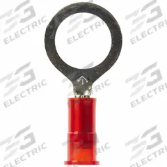 3M Ring Terminal: Red, Nylon Insulation, 3/8 in Stud Size, 22 AWG to 18 AWG Wire Sizes, 1,000 V (MPN MNG18-38RK). Key specifications — attr1308027: 3M.