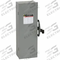 SQUARE D Safety Switch: Non-Fusible, 100 A, Three Phase, 240V AC, Galvanized Steel, Indoor (MPN DTU323). Key specifications — attr867131: SQUARE D.