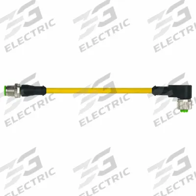 MURRELEKTRONIK Cordset: M12 Male Straight X M12 Female Right Angle, 4 Pins, Yellow, PUR - Double-Ended Cordsets with PUR Jacket for Twisting Applications