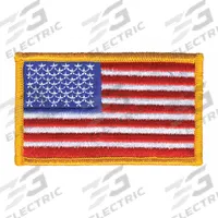 HEROS PRIDE Embroidered Patch: U.S. Flag, 3 3/8 in x 2 in, Gold, Plastic, Sew-On, Flag (MPN 0003HP). Key specifications — attr1074238: Sew-On; attr188498: 3-3/8 in x 2 in; attr188499: Gold; attr188500: Plastic; attr188503: U.S. Flag; attr193746: HEROS PRIDE.