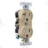 LEVITON Duplex Receptacle Outlet: Duplex, 5-20, Ivory, 125V AC, 20 A, 2 Pole / 3 Wire (MPN TBR20-S1I)