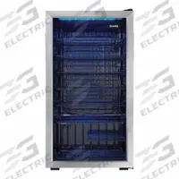 DANBY Refrigerator: Stainless Steel, 3.3 cu ft Total Capacity, 7 Shelves, Up to 8.9 cu ft (MPN DWC036A1BSSDB-6). Key specifications — Plug Type: 3-Prong; Includes Ice Maker: No; Color: Silver; Defrost: Automatic; Voltage: 115V; Energy Star Certified: No; Door Hinge: Swing; Door Style: Glass.