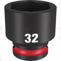 MILWAUKEE Standard Impact Socket: 1/2 in Drive Size, Metric, 32 mm Socket Size, 6-Point, Std (MPN 49-66-6264). Key specifications — attr1215501: MILWAUKEE; attr1215515: Black Phosphate; attr1215518: 32 mm.