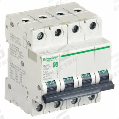SCHNEIDER ELECTRIC IEC Supplementary Protector: 8 A Amps, 14kA at 240V AC, Screw Clamp - D-Curve, 4-Pole UL1077 DIN Rail-Mount Supplementary Protectors