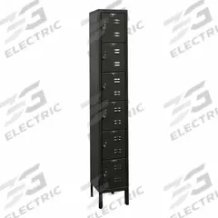 HALLOWELL Locker: 12 in x 15 in x 78 in, 6 Tiers, 1 Units Wide, Louvered, Padlock, Black, Black (MPN U1258-6ME). Key specifications — Locker Color: Black; Door Type: Louvered; Includes Number Plates: Yes; ADA Compliant: No; Lock Type: Padlock; Brand: HALLOWELL; Assembled: Unassembled; Color Family: Black.