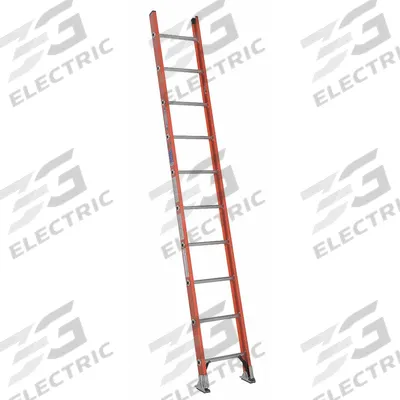 WERNER Straight Ladder: 10 ft Ladder Size, Fiberglass, 300 lb Load Capacity, 23 lb Wt - Non-Conductive Fiberglass Straight Ladders