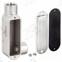 Conduit Outlet Body: Stainless Steel, 1 in Trade Size, LR Body, 11 cu in Body Capacity, Threaded Hub (MPN S61000LR00). Key specifications — Finish: Polished; For Use With: EMT; Brand: CALBRITE; Hub Style: Threaded.