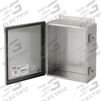 HOFFMAN Enclosure: 316L Stainless Steel, 14 in x 12 in x 6 in, NEMA 12/3R/4/4X, Solid Cover, Hinged (MPN A1412CHNFSS6). Key specifications — Brand: HOFFMAN; Closure Method: Clamps; Enclosure Material: 316L Stainless Steel; Knockouts: Not Included.