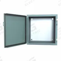 HAMMOND Electrical Enclosure: Steel, 20 in x 20 in x 10 in, NEMA 12/13, w/Panel, Solid Cover, Hinged (MPN 1418D10). Key specifications — Brand: HAMMOND; Closure Method: Clamps; Knockouts: Not Included.