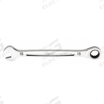 MILWAUKEE Ratcheting Combination Wrench: Chrome Vanadium Steel, Chrome, 15 mm Head Size - Metric 12-Point Ratcheting Combination Wrenches