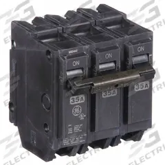 GE Miniature Circuit Breaker: THQL, 35 A, 120/240V AC, Three Phase, 10kA at 120/240V AC, Std (MPN THQL32035). Key specifications — Amps: 35 A; AC Voltage Rating: 120/240V AC; Phase: Three; Max. AIR Rating: 10kA at 120/240V AC; For Use With: Power Mark Gold Load Centers and AQ Lighting Panels.