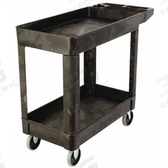 RUBBERMAID COMMERCIAL PRODUCTS Utility Cart: 500 lb, 2 Shelves, 32 in L x 18 in W Self, Black, Flat (MPN FG450089BLA). Key specifications — Shelf Color: Black; Brand: RUBBERMAID COMMERCIAL PRODUCTS; Caster/Wheel Configuration: (2) Swivel.