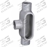 Conduit Outlet Body: Iron, 1/2 in Trade Size, T Body, 6.2 cu in Body Capacity, Threaded Hub (MPN T17). Key specifications — Finish: Powder Coated; For Use With: IMC; Brand: HUBBELL KILLARK; Hub Style: Threaded; Mfr. Series: Duraloy 7.