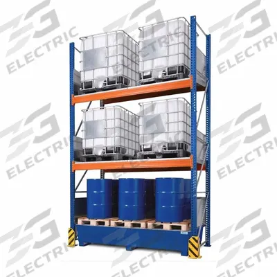 DENIOS Storage Rack: 55 in L x 126 in x x 192 in, 385 gal Spill Capacity, For 6 IBC - IBC Tote Storage Racks with Sump