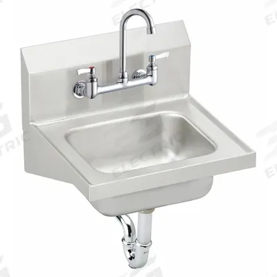 ELKAY Hand Wash Sink Kit: 1 Stations, 6 in Bowl Dp, 12 in Bowl Lg, 9 1/4 in Bowl Wd - One-Station Wall-Mounted Hand Sinks with Faucets