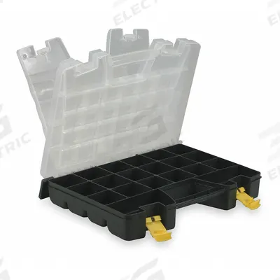 WESTWARD Compartment Box: 11 1/4 in x 15 in x 3 1/2 in, Black, 46 Compartments - Small Parts Compartmented Boxes with Adjustable Dividers