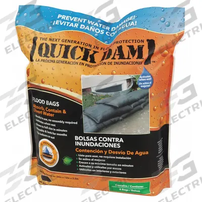 QUICK DAM Water Activated Flood Bag: Fresh Water, 3 1/2 in Overall Ht - Water-Activated Sandless Sandbags