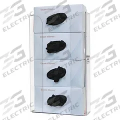 BOWMAN DISPENSERS Glove Dispenser: PETG, 10 1/2 in Overall Wd, 19 1/8 in Overall Ht, 4 in Overall Dp (MPN GP-340). Key specifications — Dispenser Layout: (4) Boxes; Fill Direction: Top Load; Material: PETG; Brand: BOWMAN DISPENSERS; Color: Clear.